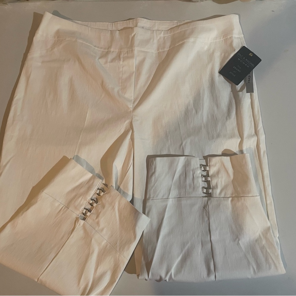Zac & Rachel White Slim Crop Elastic Band Waist Pants 20W NWT